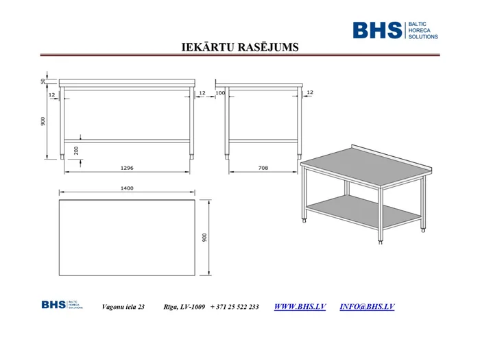 N/t darba galds ar plauktu 1400 mm
